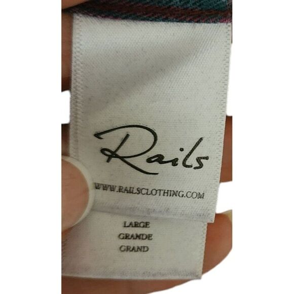 Rails Long Sleeve Plaid Button Down Shirt Grunge Womens Size L Pink and Blue - Picture 6 of 8